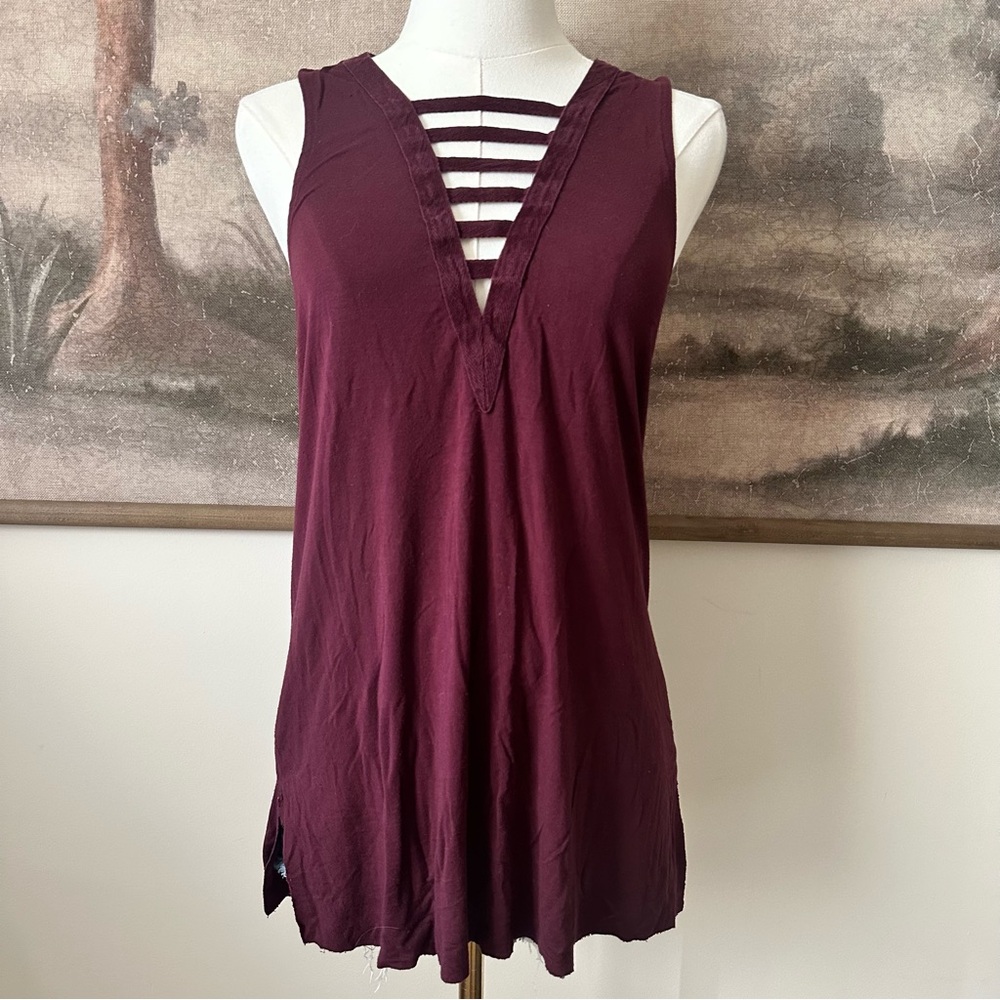 American Eagle Outfitters Burgundy Ladder V-Neck Tank Top